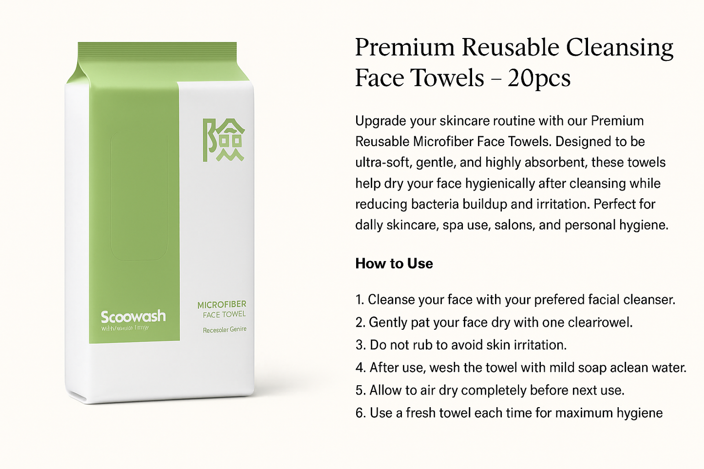 Reusable Microfiber Face Towel – 20pcs Pack
